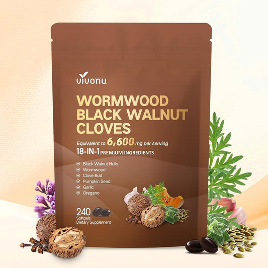18-in-1 Black Walnut Wormwood Cleanse for Humans, 80 Day Supply, 6600mg Serving, Rapid Gut Cleanse & Digestive Health with Clove, Garlic, Turmeric, Pumpkin Seed, Oregano, Berberine & More 240 Softgels