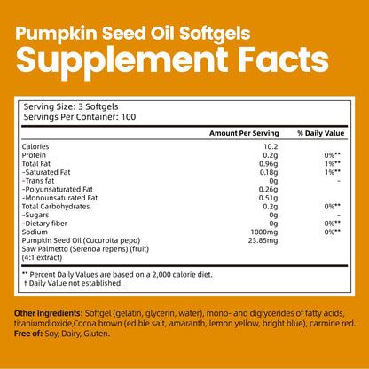 VivoNu Pumpkin Seed Oil with Saw Palmetto Capsules | Cold Pressed, Pure Virgin Oil, Essential Fatty Acids & Phytosterols | 300 SoftgelsSupports Hair, Urinary, Bladder & Prostate Health | Non-GMO