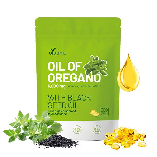 VivoNu Oil of Oregano with Black Seed Oil, Balanced Oil of Oregano Capsules, 300 Count Organic OreganoOil Softgels,Carvacrol,Thymoquinone, Non-GMO