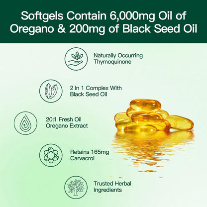 VivoNu Oil of Oregano with Black Seed Oil, Balanced Oil of Oregano Capsules, 300 Count Organic OreganoOil Softgels,Carvacrol,Thymoquinone, Non-GMO