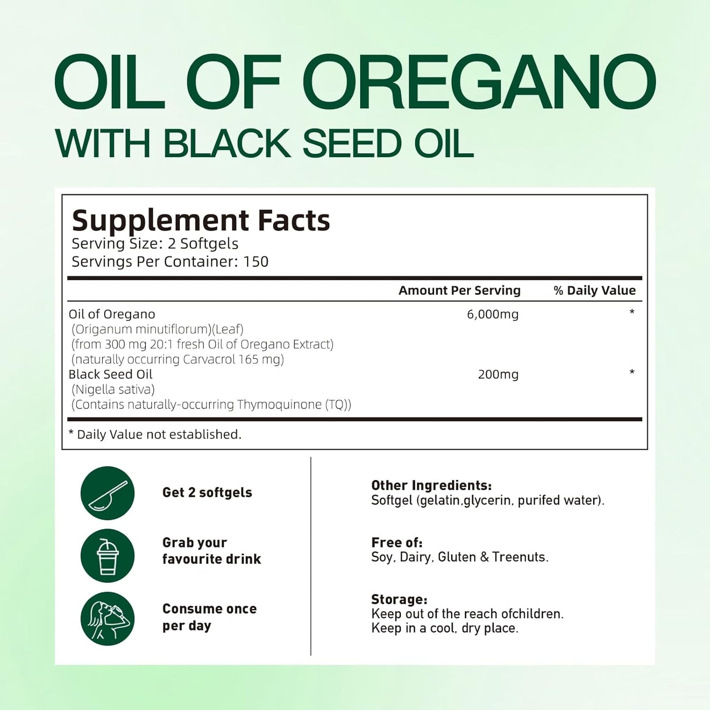 VivoNu Oil of Oregano with Black Seed Oil, Balanced Oil of Oregano Capsules, 300 Count Organic OreganoOil Softgels,Carvacrol,Thymoquinone, Non-GMO