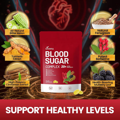 VivoNu Blood Sugar Complex Supplement | Advanced Formula with 20 Herbs and Vitamins with Cinnamon, Turmeric, Black Pepper, Licorice and More, Vegan, Non-GMO, Gluten-Free