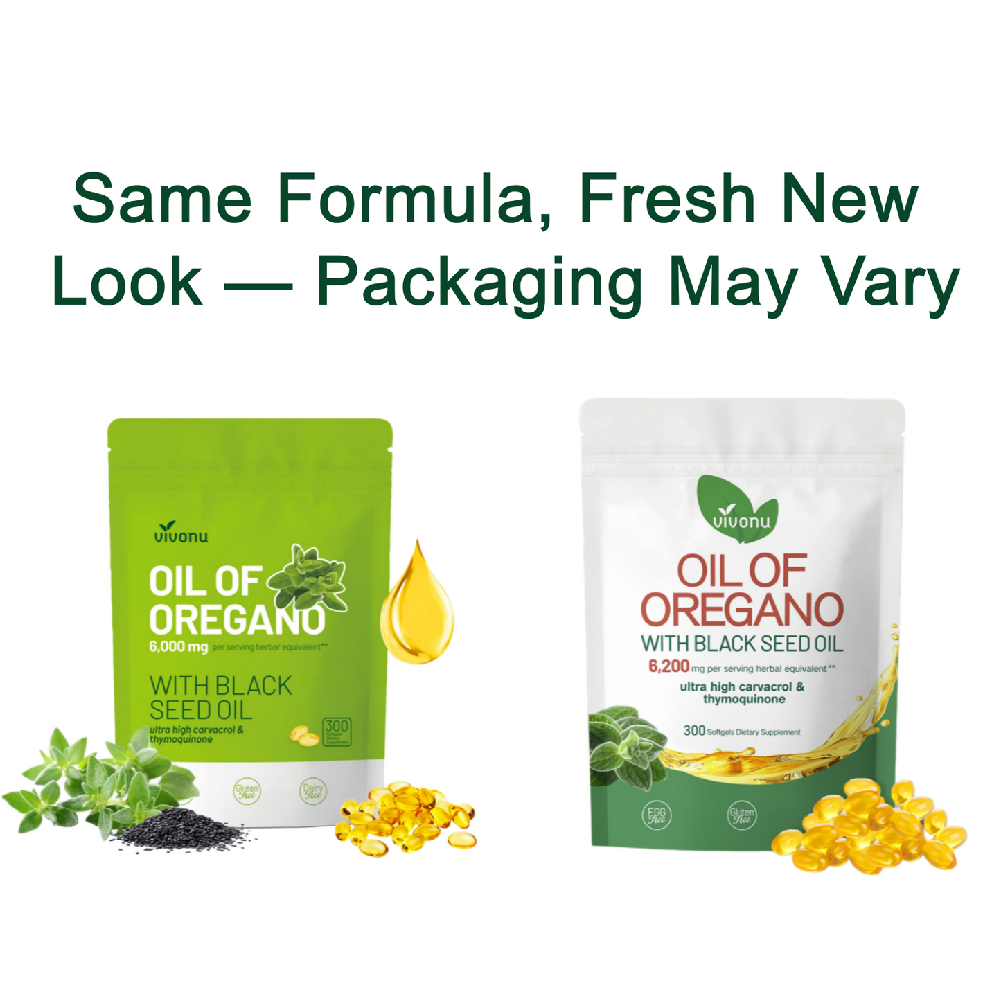 VivoNu Oil of Oregano with Black Seed Oil, Balanced Oil of Oregano Capsules, 300 Count Organic OreganoOil Softgels,Carvacrol,Thymoquinone, Non-GMO