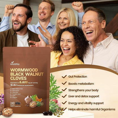 18-in-1 Black Walnut Wormwood Cleanse for Humans, 80 Day Supply, 6600mg Serving, Rapid Gut Cleanse & Digestive Health with Clove, Garlic, Turmeric, Pumpkin Seed, Oregano, Berberine & More 240 Softgels