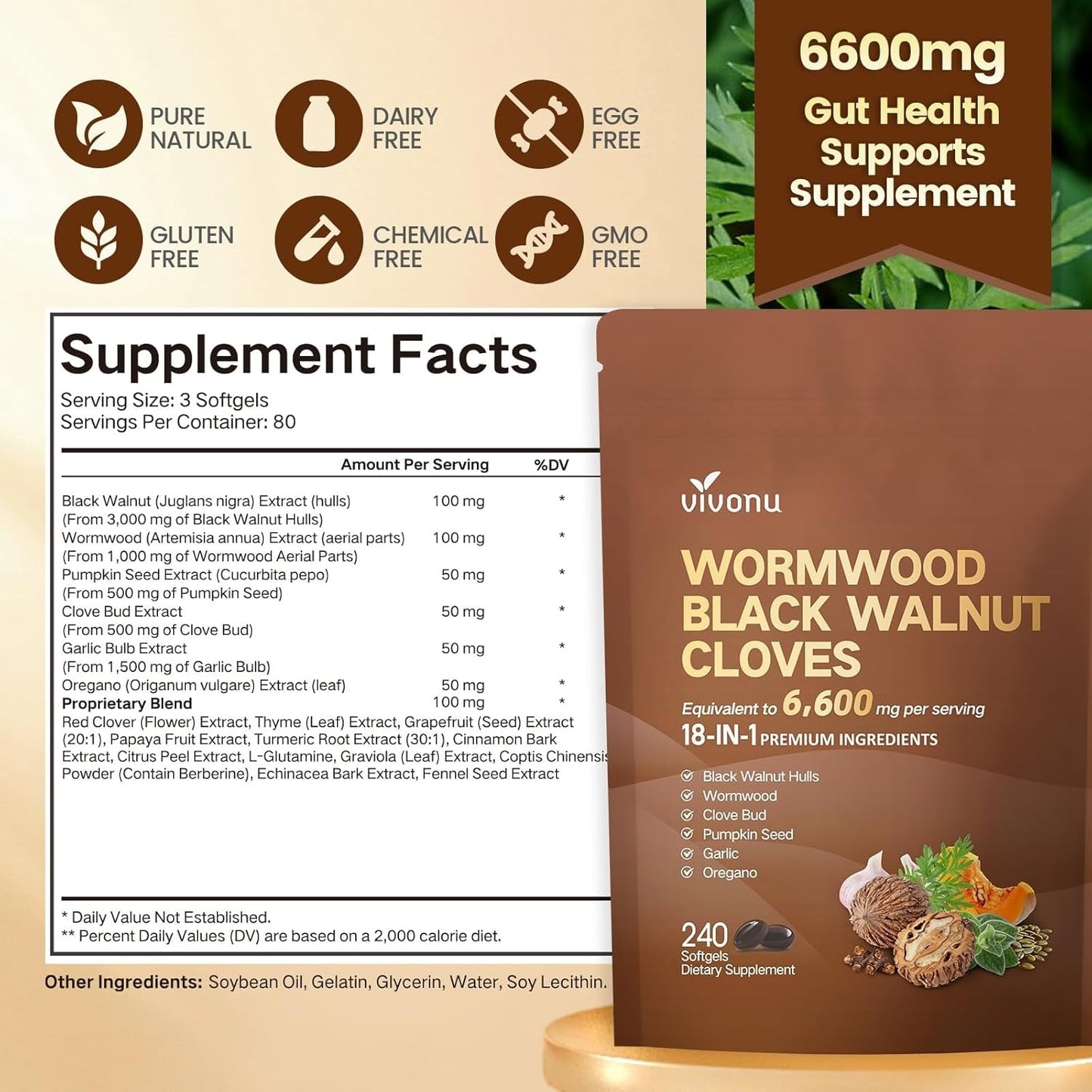 18-in-1 Black Walnut Wormwood Cleanse for Humans, 80 Day Supply, 6600mg Serving, Rapid Gut Cleanse & Digestive Health with Clove, Garlic, Turmeric, Pumpkin Seed, Oregano, Berberine & More 240 Softgels