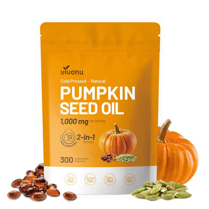 VivoNu Pumpkin Seed Oil with Saw Palmetto Capsules | Cold Pressed, Pure Virgin Oil, Essential Fatty Acids & Phytosterols | 300 SoftgelsSupports Hair, Urinary, Bladder & Prostate Health | Non-GMO