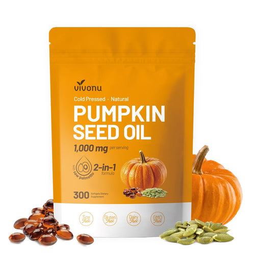 VivoNu Pumpkin Seed Oil with Saw Palmetto Capsules | Cold Pressed, Pure Virgin Oil, Essential Fatty Acids & Phytosterols | 300 SoftgelsSupports Hair, Urinary, Bladder & Prostate Health | Non-GMO
